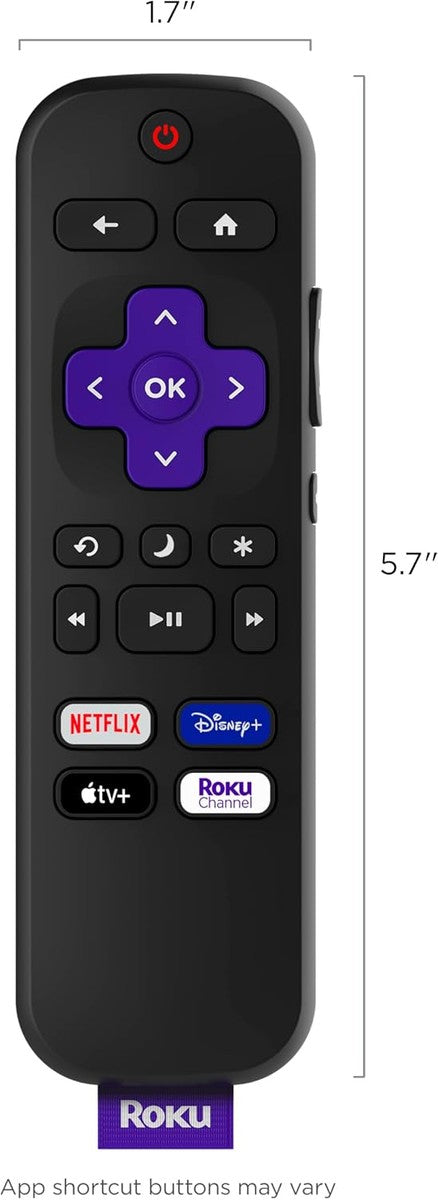 Roku TV Remote Control (Official Manufacturer Product) - Simple Setup, & Pre-Set App Shortcuts - Replacement Remote Compatible with RokuTV Models ONLY (Not Roku Players)(Pack of 2)