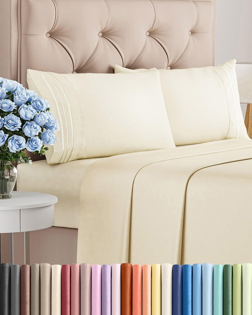 Full Size 4 Piece Sheet Set - Comfy Breathable & Cooling Sheets - Off White