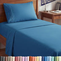 Twin XL 3 Piece Sheet Set - College Dorm Room Essentials - Denim Blue