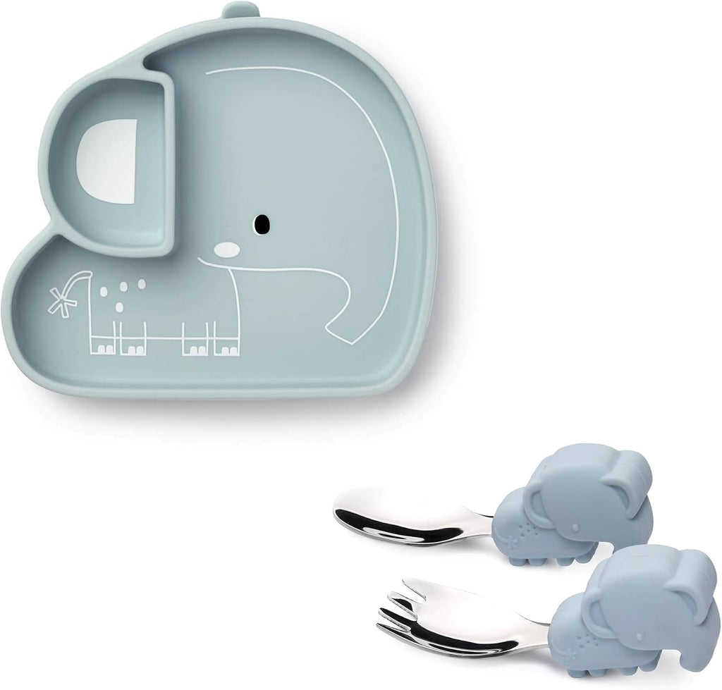 Loulou Lollipop Baby Suction Plate, Fork and Spoon Feeding Set, Elephant