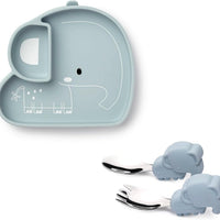 Loulou Lollipop Baby Suction Plate, Fork and Spoon Feeding Set, Elephant