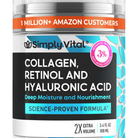 SimplyVital Face Moisturizer Retinol Collagen Hyaluronic Acid Cream 3.4 oz