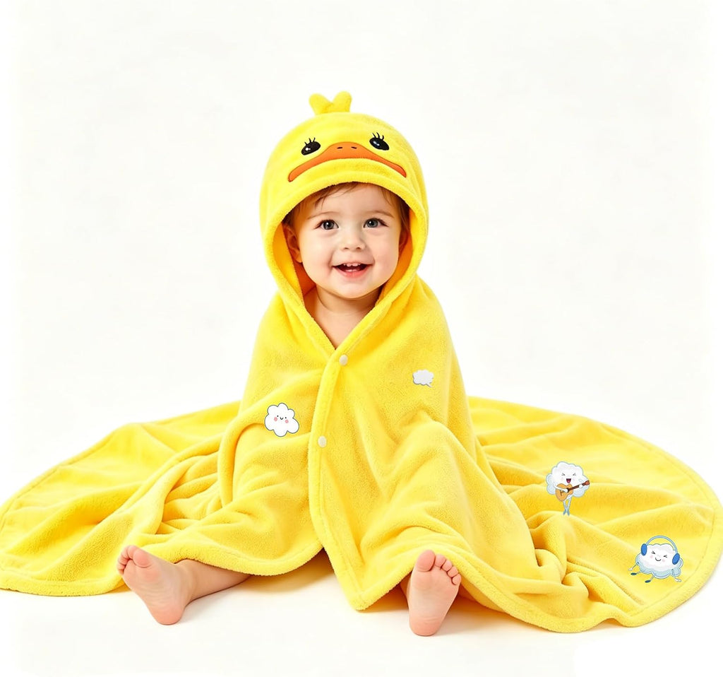 IFaryMes Toddler Baby Bath Towel with Hood 27.5"X55" Ultra Absorbent Soft Cozy Comfort Bathrobe Blanket, 0-6 Years Infan