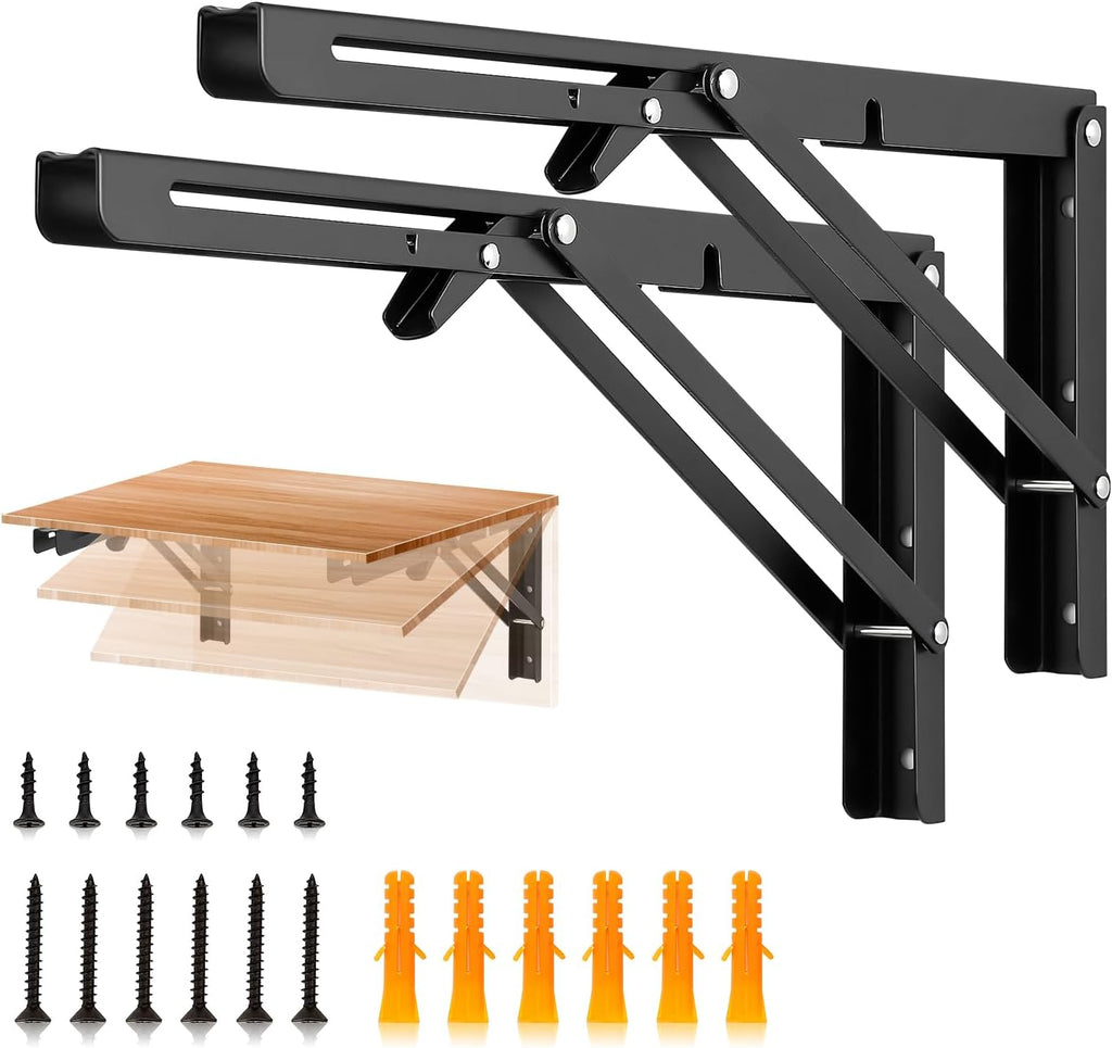 JOY DECOR Matte Black Folding Shelf Brackets, 14 Inch, 4 Pack