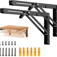 JOY DECOR Matte Black Folding Shelf Brackets, 14 Inch, 4 Pack