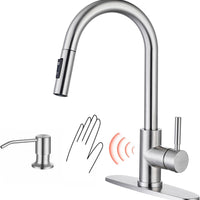 TOYWIA Touchless Kitchen Faucets with Pull Down Sprayer and Soap Dispenser, Brushed Nickel Smart Motion Sensor Stainless