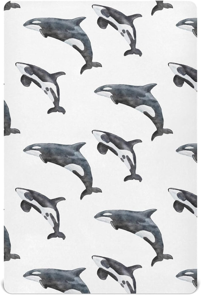 Crib Sheets for Boys Orca Killer Whale Toddler Baby Girl Sheets for Crib,Neutral Mini Crib Nursery Mattress Sheets Fitte