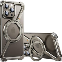 Omio for iPhone 15 Pro Max Bumper Case Compatible with MagSafe, Minimalist Phone Case with Magnetic Kickstand Slim Alumi