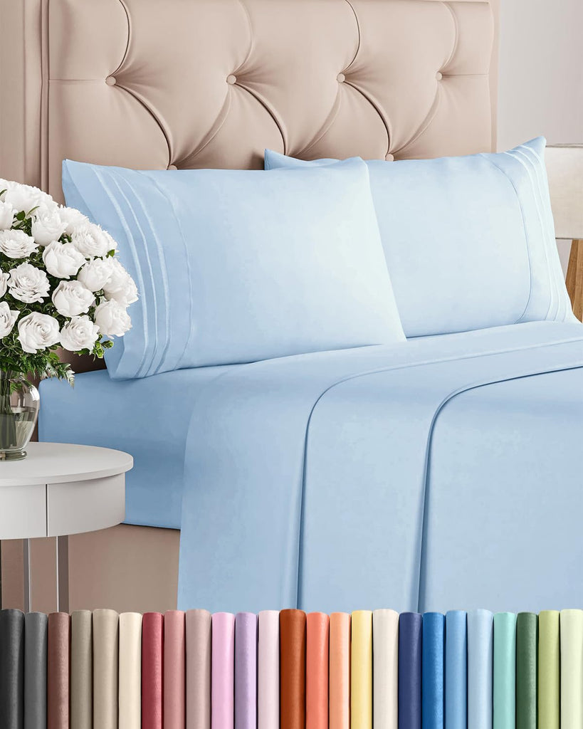Cal King Size 4 Piece Sheet Set - Breathable & Cooling Sheets - Light Blue