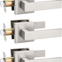 Tinewa 3 Pack Brushed Nickel Passage Door Levers Interior Door Handles, Heavy Duty Closet Hallway Door Handle Sets