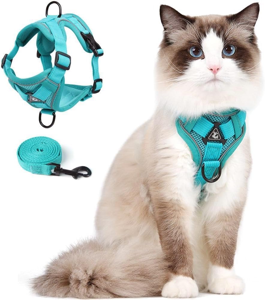 Cat Harness and Leash Set, Upgraded Escape Proof Adjustable Vest with Lead for Kitten Puppy Outdoor Walking, Soft Breath