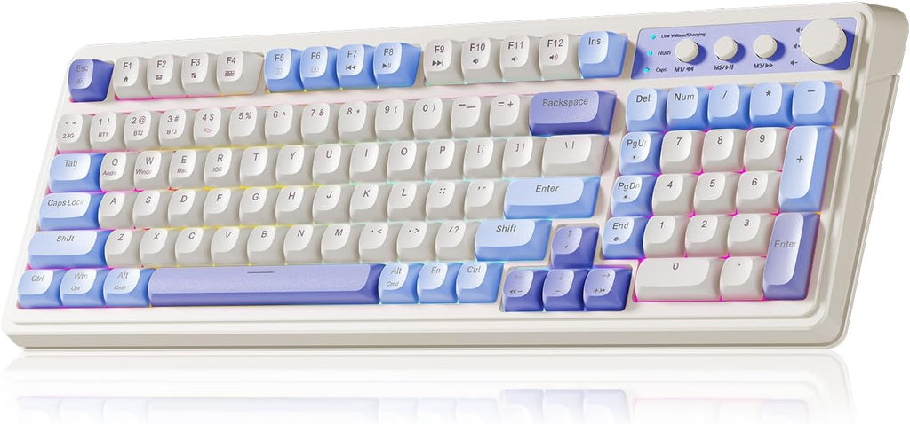 AULA 99 Key Purple Keyboard, Wireless Gaming Keyboard with Number Pad - Grey & Yellow