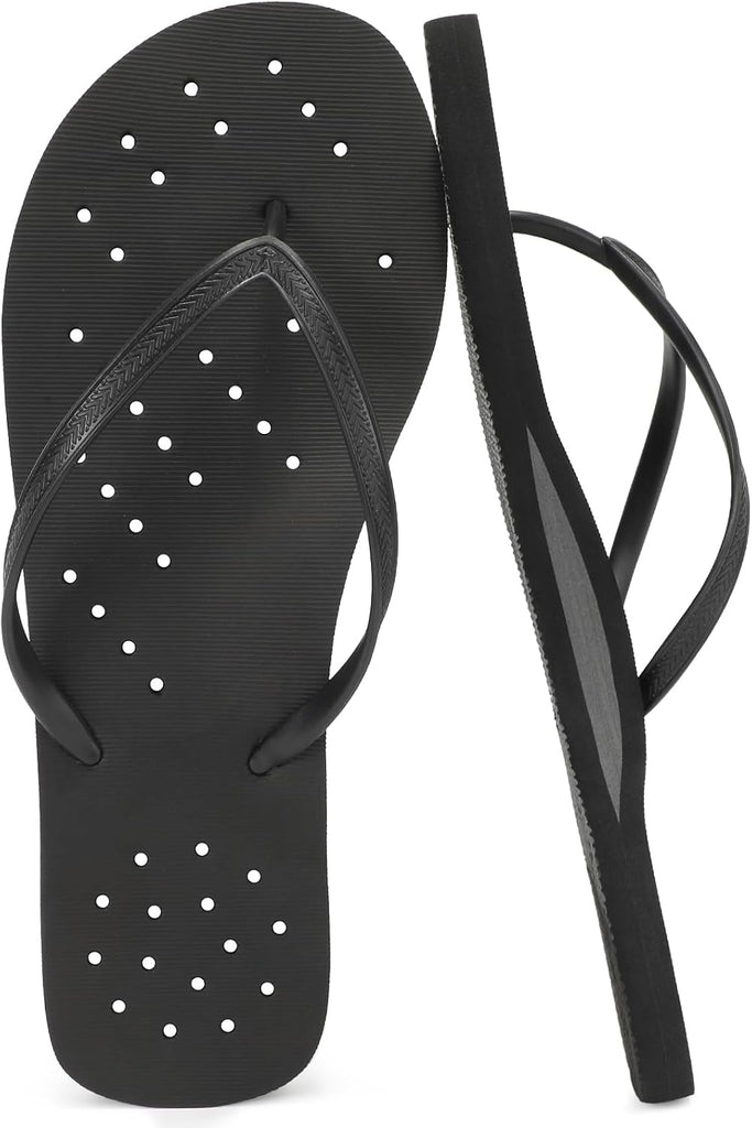 STQ Shower Shoes for Men, Shower Flip Flops with Arch Support Black Size 11