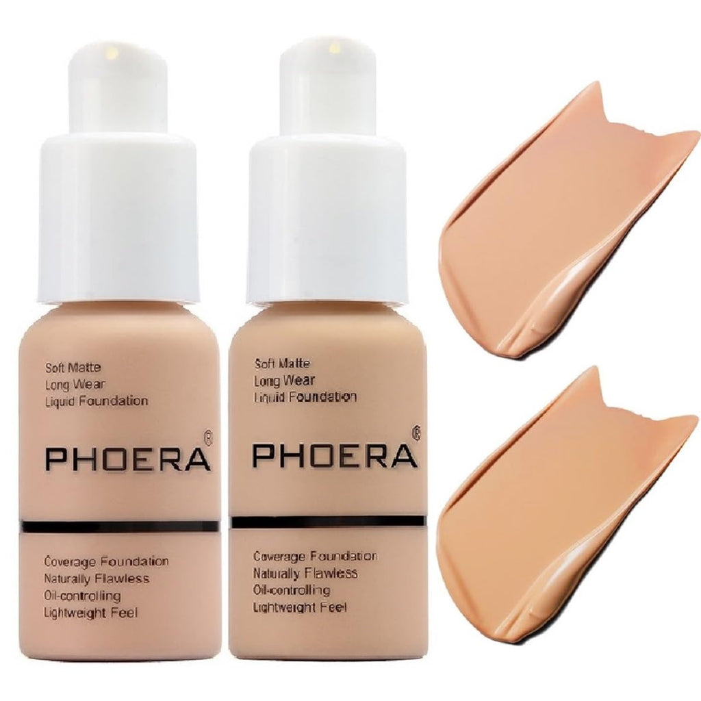 2 Pack Meifen Foundation 103# Warm Peach and 104# Buff Beige,Full Coverage Flawless Soft Matte 24 HR Oil Control Waterpr