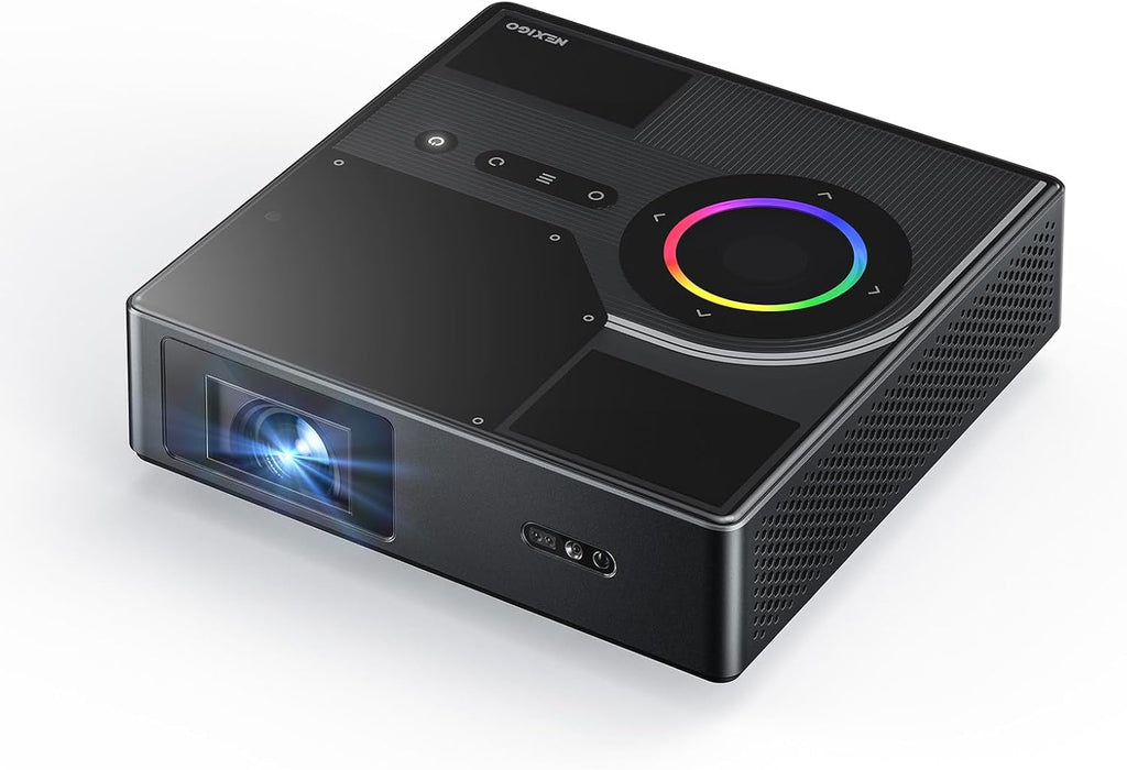 NexiGo Nova Mini, Portable Laser Projector, Google TV w/ Netflix, 1080p FHD, 1200 Lumens, 15000:1 Contrast w/ SAE, 3D, Auto Setup, 150" Display, 8W Dolby Audio, Portable for Home & Outdoor