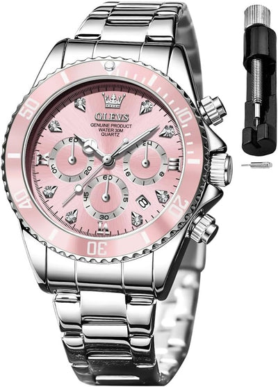 OLEVS Womens Watch Fashion Dress Diamond Female Watches for Ladies Analog Stainless Steel Waterproof Luminous Day Date Two Tone Wristwatch