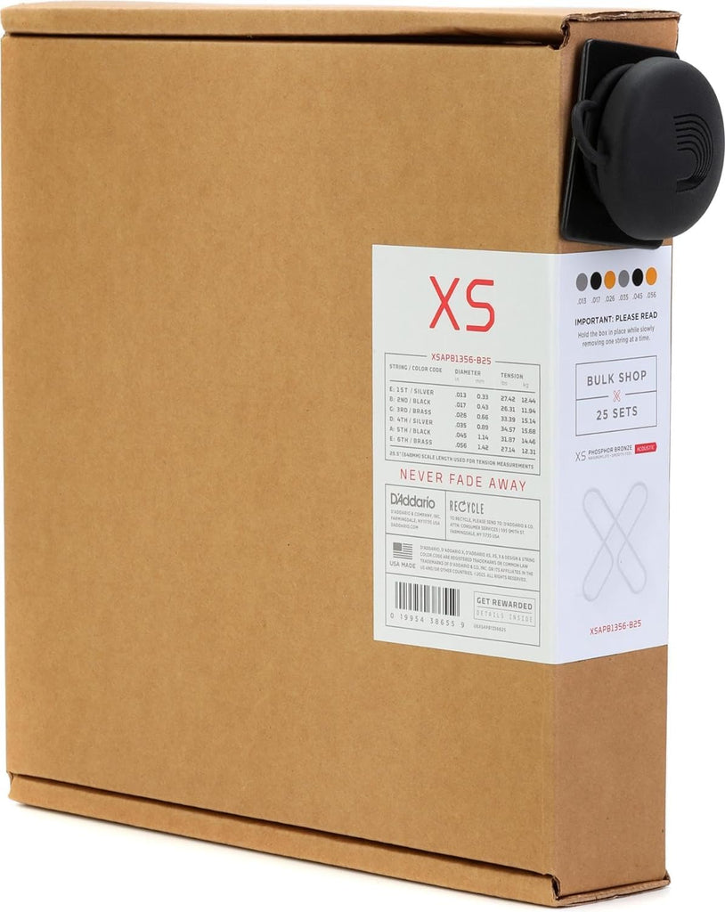 D'Addario XS Phosphor Bronze Coated Acoustic Guitar Strings 13-56, 25 Sets