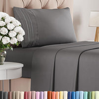Twin Size 3 Piece Sheet Set - Comfy Breathable & Cooling Sheets - Dark Grey