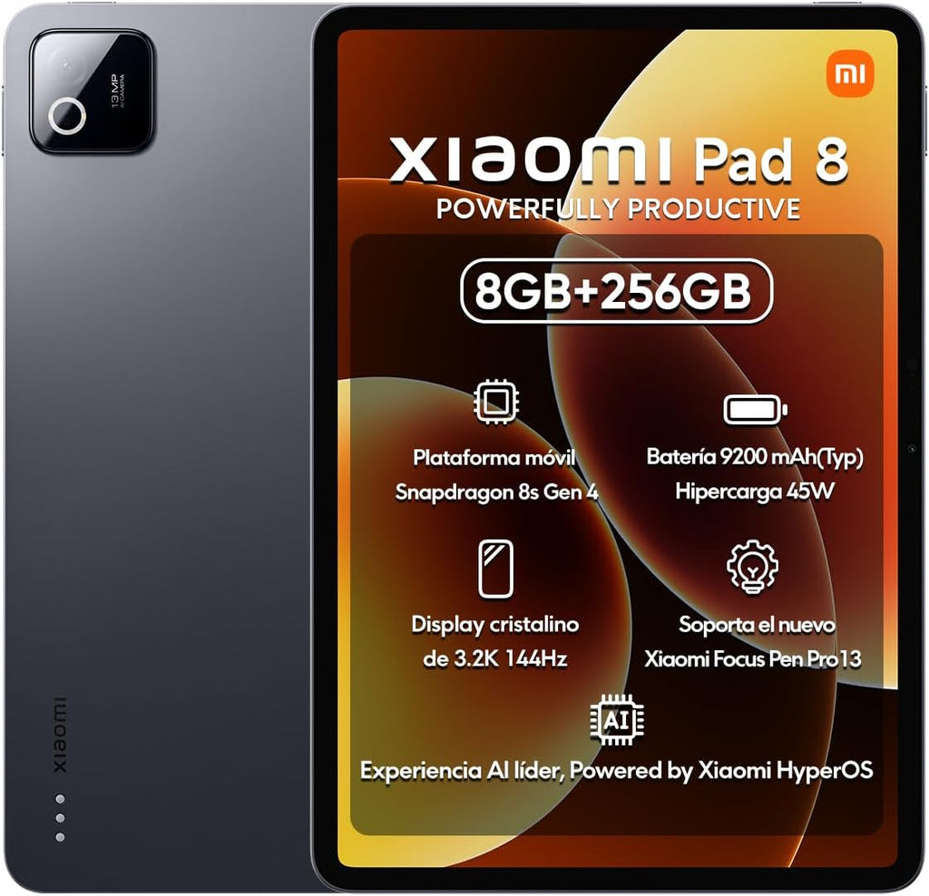 XIAOMI Pad 8 Ai WiFi Version Global (No Calls or Text) 11.2 inches 3.2K 144Hz 9200mAh Four Speakers 13 Mp Model 25097RP43G (Gray, 256GB + 8GB) - 128GB + 8GB / Gray