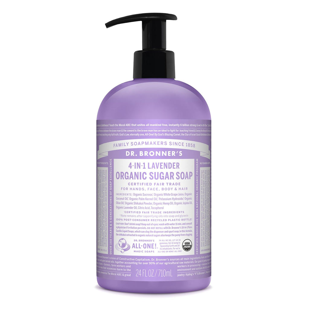 Dr. Bronner's - Organic Sugar Soap (Lavender, 24 Ounce) - Made with Organic Oils, Sugar and Shikakai Powder, 4-in-1 Uses