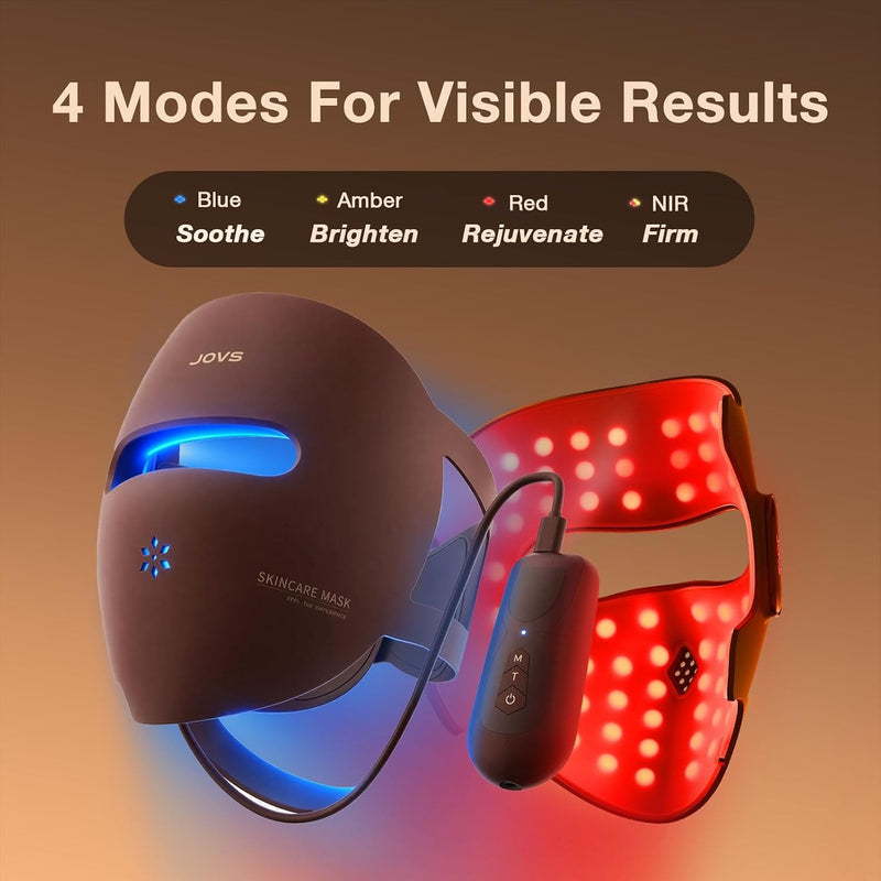JOVS Máscara de terapia de luz roja 3D para cara, 328 LED, cobertura facial completa, 4 modos de luz, máscara facial inalámbrica de terapia de luz LED para el aspecto de arrugas