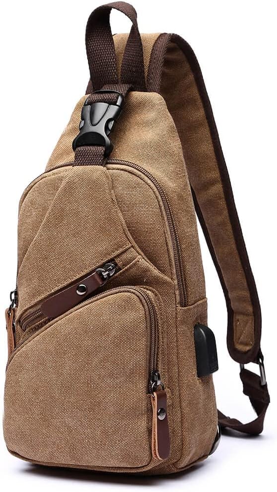 VanBasic Canvas Sling Bag Crossbody Backpack Shoulder Casual Rucksack for Men Women Outdoor Cycling Hiking Travel Fishin