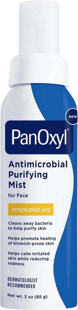 PanOxyl Niebla purificadora antimicrobiana, ácido hipocloroso, spray aclarador para la cara, ayuda a matar bacterias, purificar la piel, calmar el enrojecimiento, pH equilibrado, hipoalergénico, suave