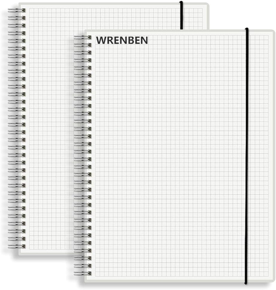 WRENBEN A5 Spiral Notebook 120gsm Graph Paper Notebook 160 Pages Per Hardcover Grid Notebooks 5.7 x 8.3 Inches (2 Pack)