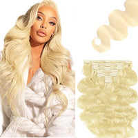 #613 Blonde Clip in Hair Extensions,14 Inch Soft Real Human Hair 120g 7pcs,Brazilian Remy Blonde Clip ins for Women,#613