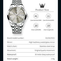 OLEVS Watch for Men Diamond Business Dress Analog Quartz Stainless Steel Waterproof Luminous Date Two Tone Luxury Casual Wrist Watch Blue