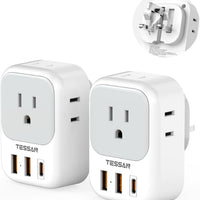 TESSAN UK Adapters for Travel, US to UK Ireland Plug Adapter 20W, Foldable
