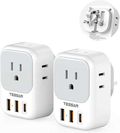TESSAN UK Adapters for Travel, US to UK Ireland Plug Adapter 20W, Foldable