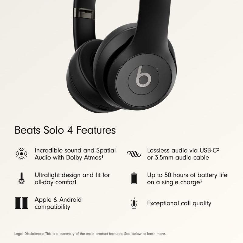 Beats Solo 4 - Negro mate — Audífonos inalámbricos Bluetooth on-ear, hasta 50h