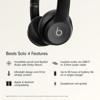 Beats Solo 4 - Negro mate — Audífonos inalámbricos Bluetooth on-ear, hasta 50h