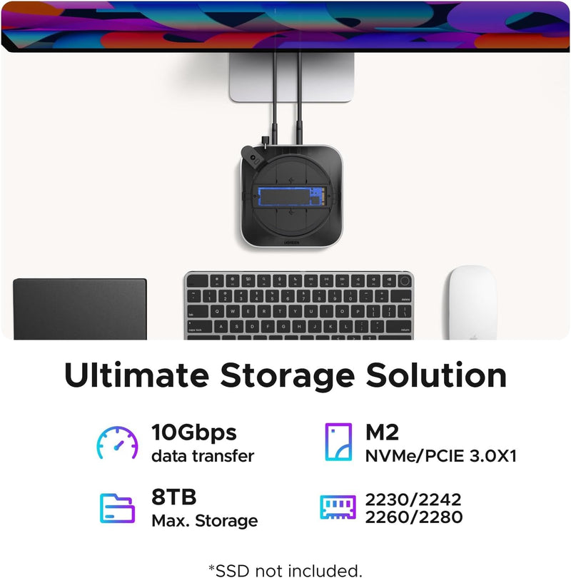 UGREEN Mac mini M4 Dock & Stand with NVMe SSD Enclosure, 3 USB A 10Gbps, USB C Data Port, SD Card Reader for Mac mini M4/ M4 Pro