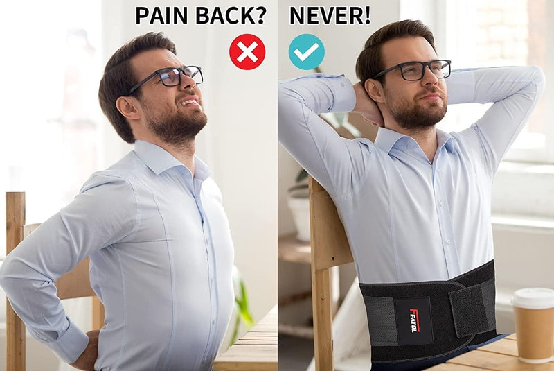 FEATOL - Cinturón de apoyo lumbar, soporte para alivio del dolor de espalda, ciática, escoliosis, hernia de disco, soporte para la espalda baja con tiras ajustables y almohadilla lumbar extraíble