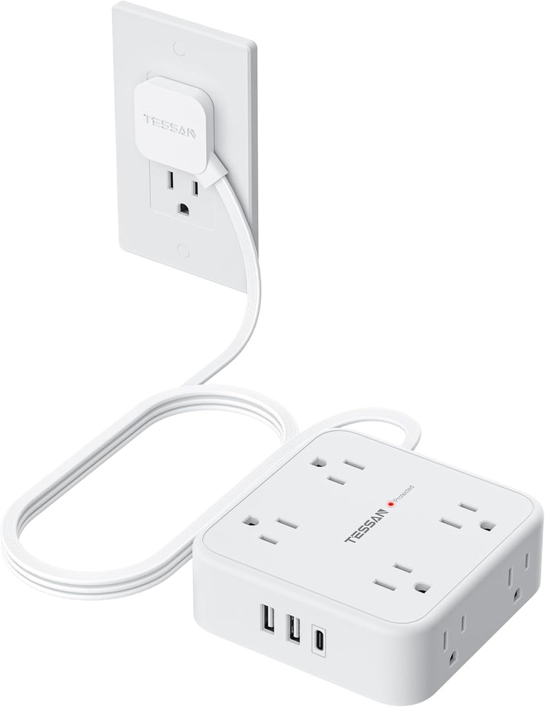 TESSAN Surge Protector Power Strip with 900J Surge Protection, 5 Ft, White
