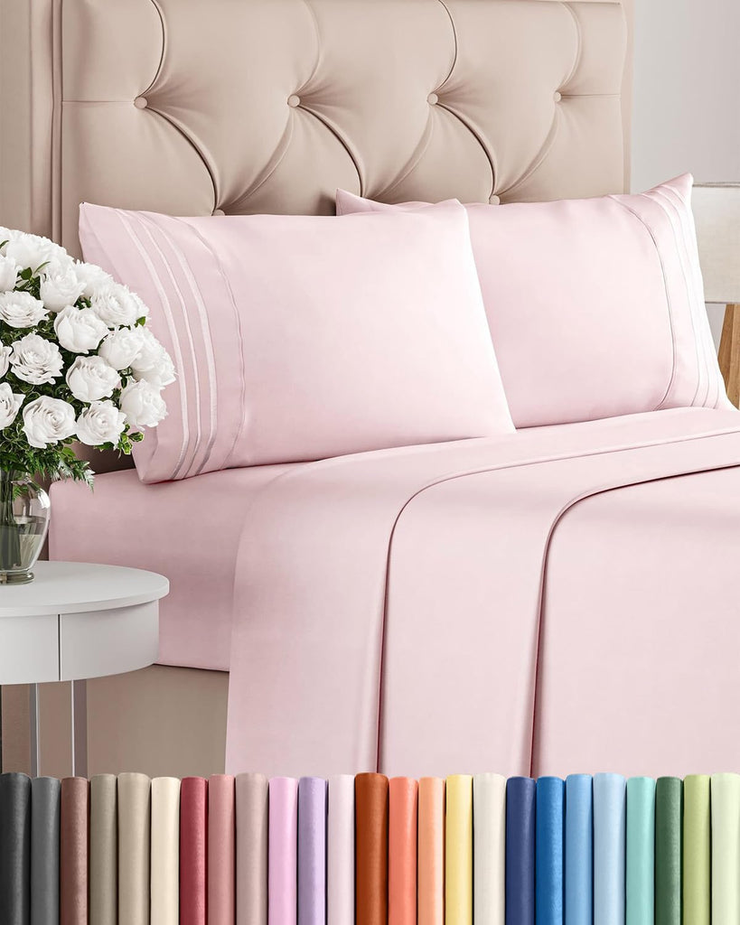 Queen Size 4 Piece Sheet Set - Breathable & Cooling Sheets - Lavender Pink