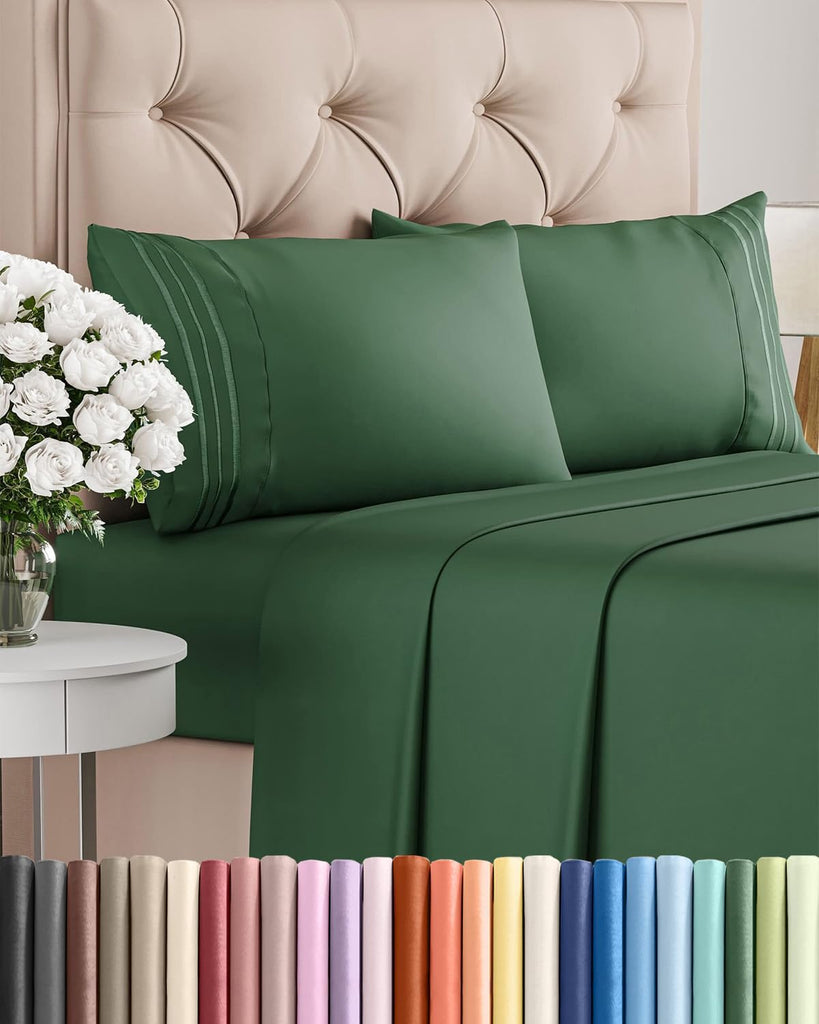 King Size 4 Piece Sheet Set - Breathable & Cooling Sheets - Emerald Green
