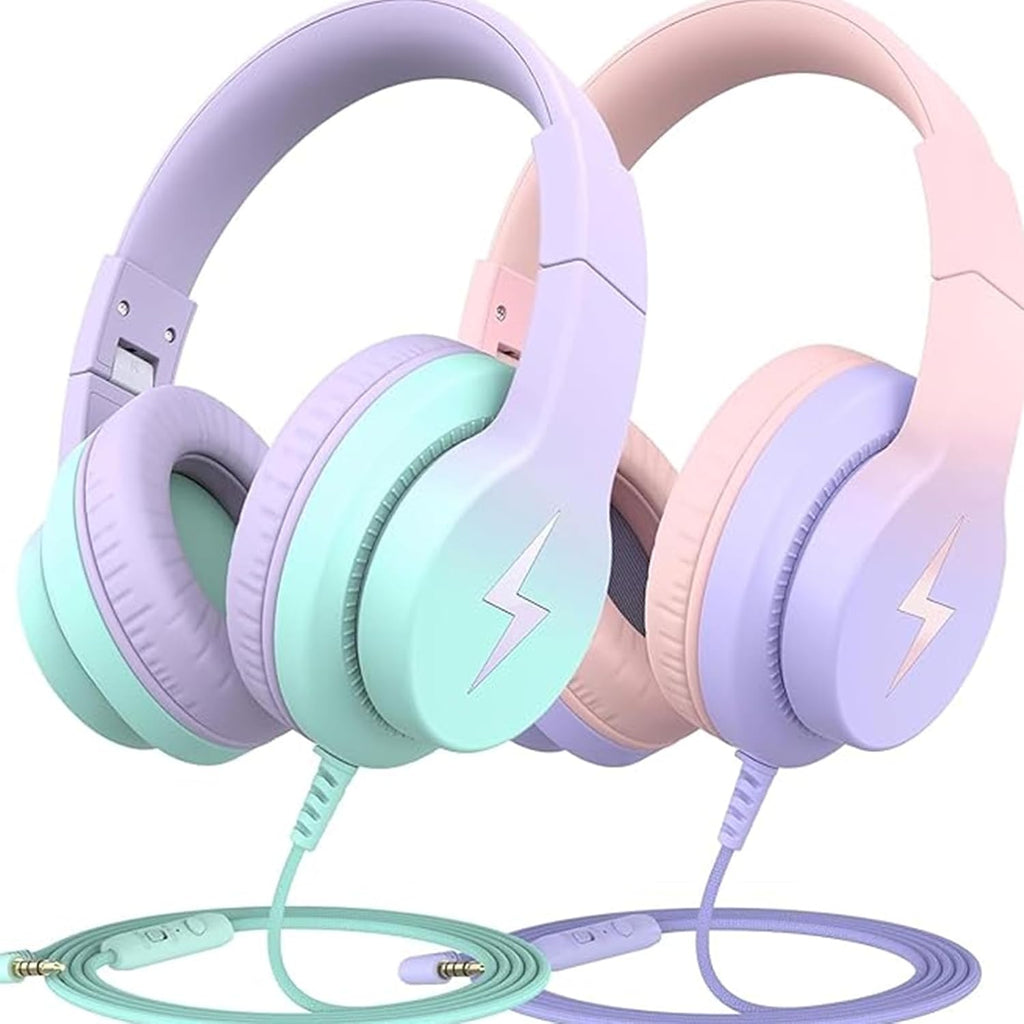 Candy Bila 2 Pack Wired Kids Headphones with Microphone, 85dB Safe Volume