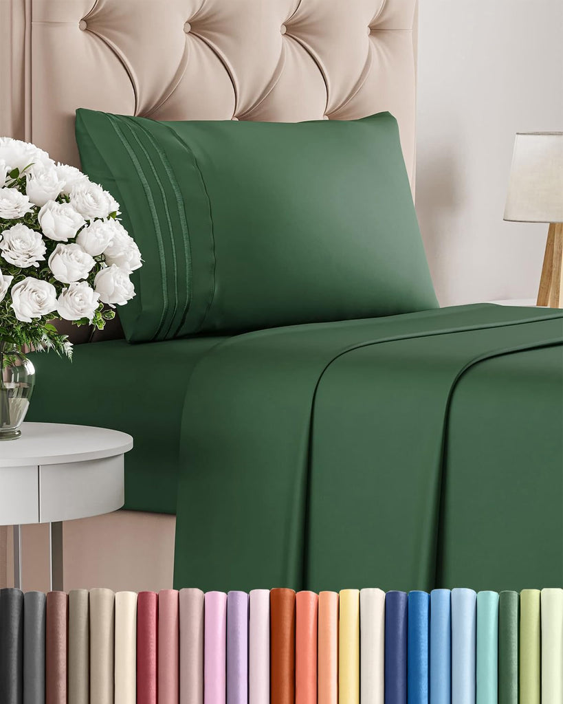 Twin Size 3 Piece Sheet Set - Breathable & Cooling Sheets - Emerald Green