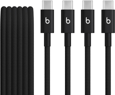 Beats USB-C to USB-C Woven Cable 2 Pack Fast Charging Durable/Tangle-Free Compatible Charger for Apple & Android Devices (1.5 m, 5 ft) - Bolt Black