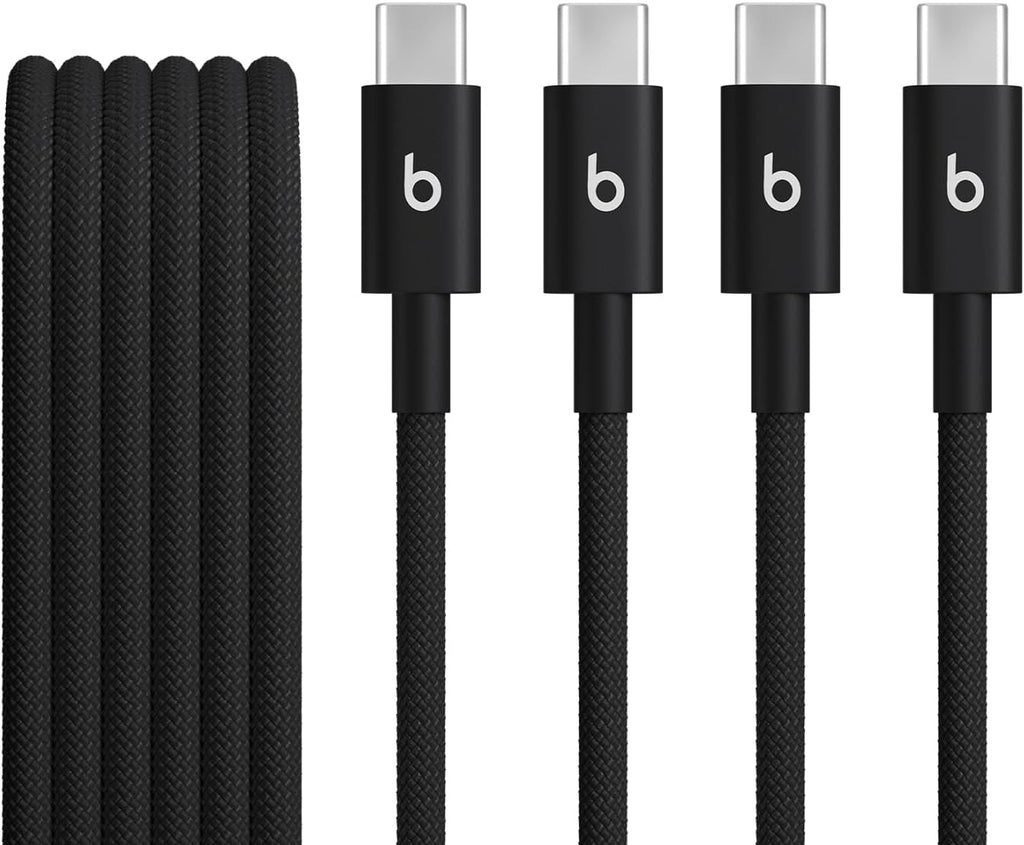 Beats USB-C to USB-C Woven Cable 2 Pack Fast Charging Durable/Tangle-Free Compatible Charger for Apple & Android Devices (1.5 m, 5 ft) - Bolt Black