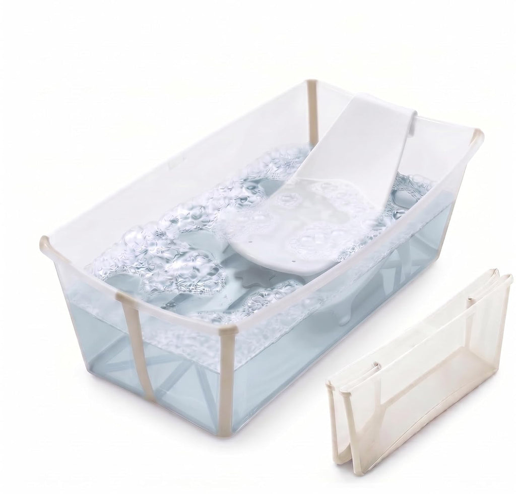 Stokke Flexi Bath Bundle, Sandy Beige - Foldable Baby Bathtub + Newborn Support - Durable & Easy to Store - Convenient t
