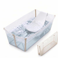 Stokke Flexi Bath Bundle, Sandy Beige - Foldable Baby Bathtub + Newborn Support - Durable & Easy to Store - Convenient t
