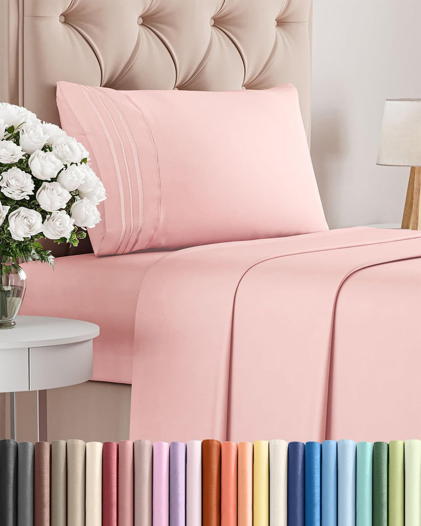Twin Size 3 Piece Sheet Set - Comfy Breathable & Cooling Sheets - Baby Pink