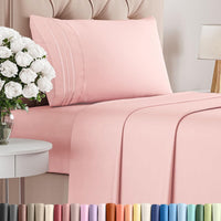 Twin Size 3 Piece Sheet Set - Comfy Breathable & Cooling Sheets - Baby Pink