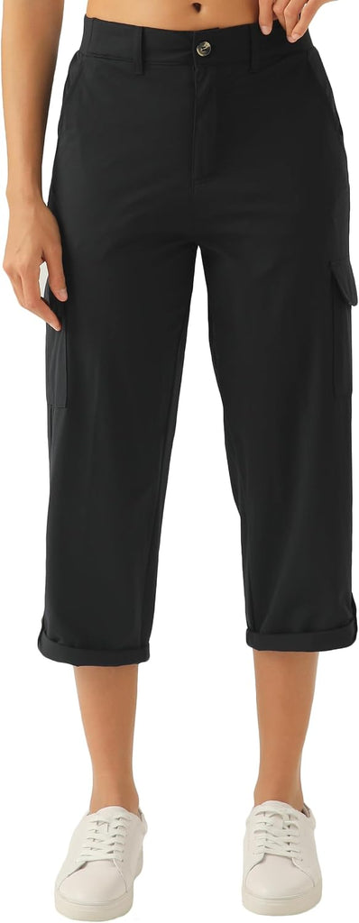XINGPAOZHE Women's Lightweight Hiking Capri Cargo Pants(Black,XXXL)