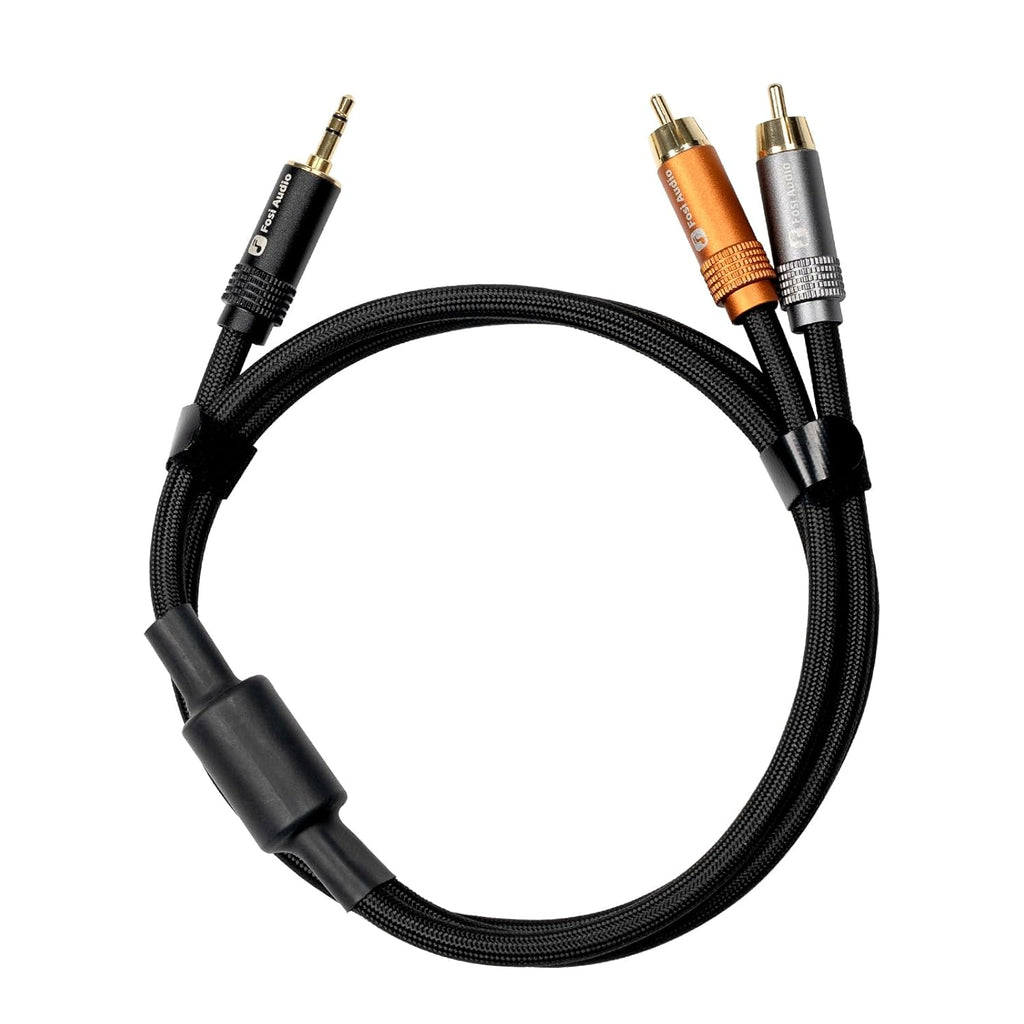 Fosi Audio 3.5mm to RCA Cable 3.9Ft, Dual-Core with Dual Shielding, Gold-Plated Connectors, Durable PVC & Nylon Braided,