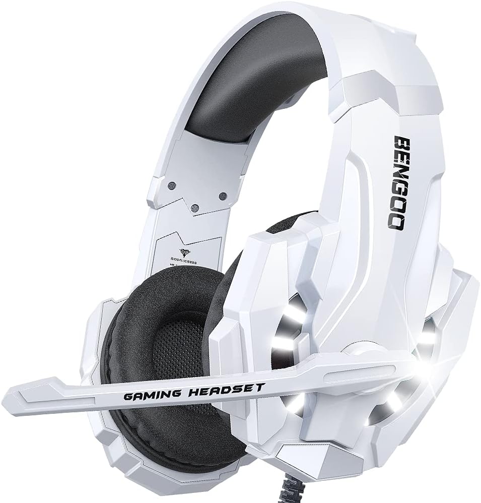 BENGOO Pro Gaming Headset for PS4 PS5 PC Xbox One Controller, Noise Cancelling Over Ear Headphones with Mic, LED Light,
